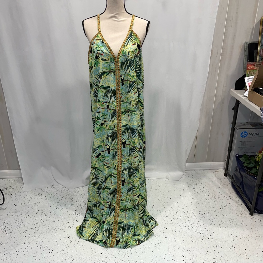 America & Beyond beach boho tropical maxi dress cover up tribal embroidered 🌴 - Picture 4 of 8